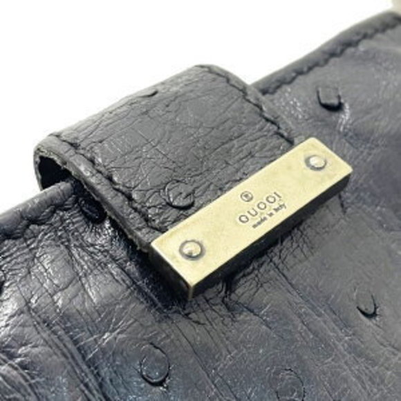 Gucci Wallet Logo Bifold Ostrich Leather Black Mini - Picture 5 of 8